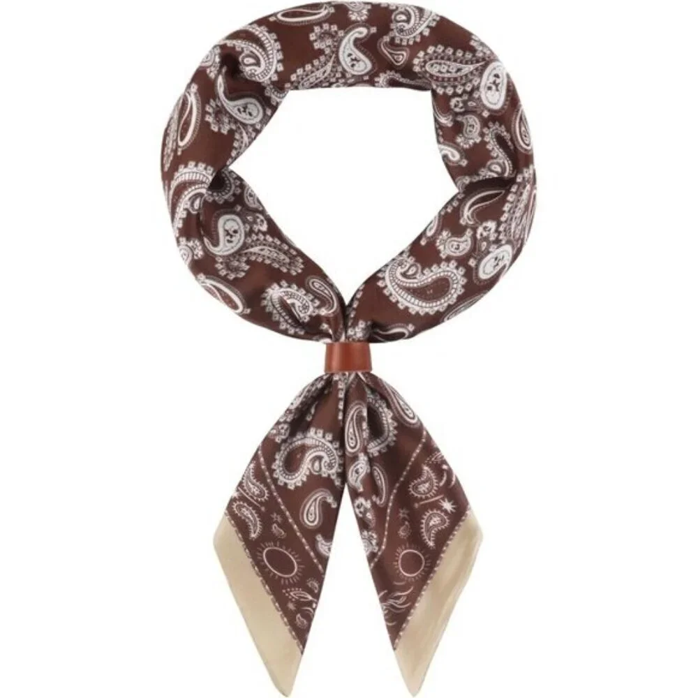 ⚡Men G-Brown Necktie 27.5 Inches Cowboy Scarves Pocket Square Silk Bandanas